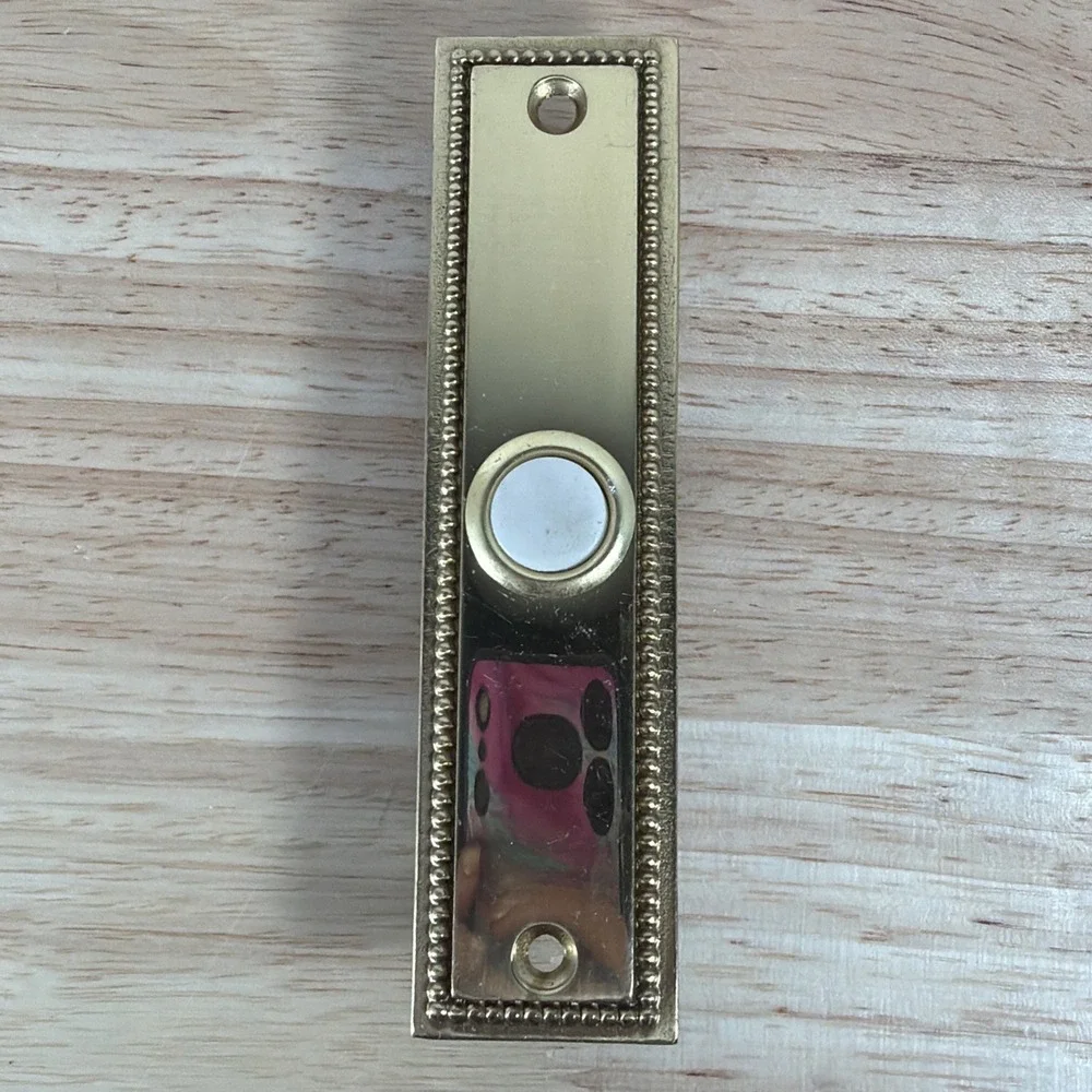 Solid Brass Door Bell Gold Tone Lighted Trine Chime Buzzer Vintage No Screws